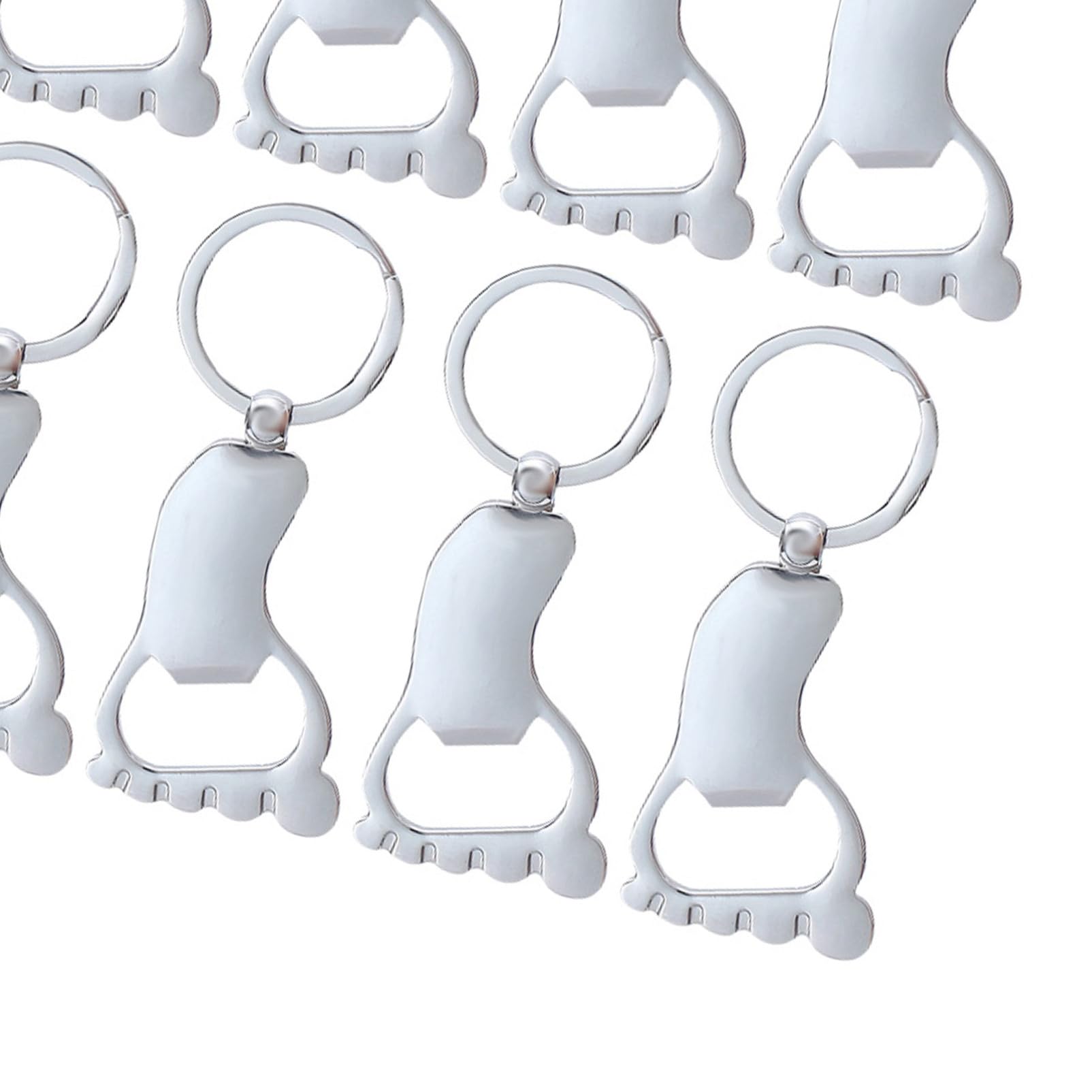 Llaveros Abrebotellas de Metal Pack de 10 Forma de Pie, Resistentes y Portátiles, Ideales para Camping y Uso en Bar