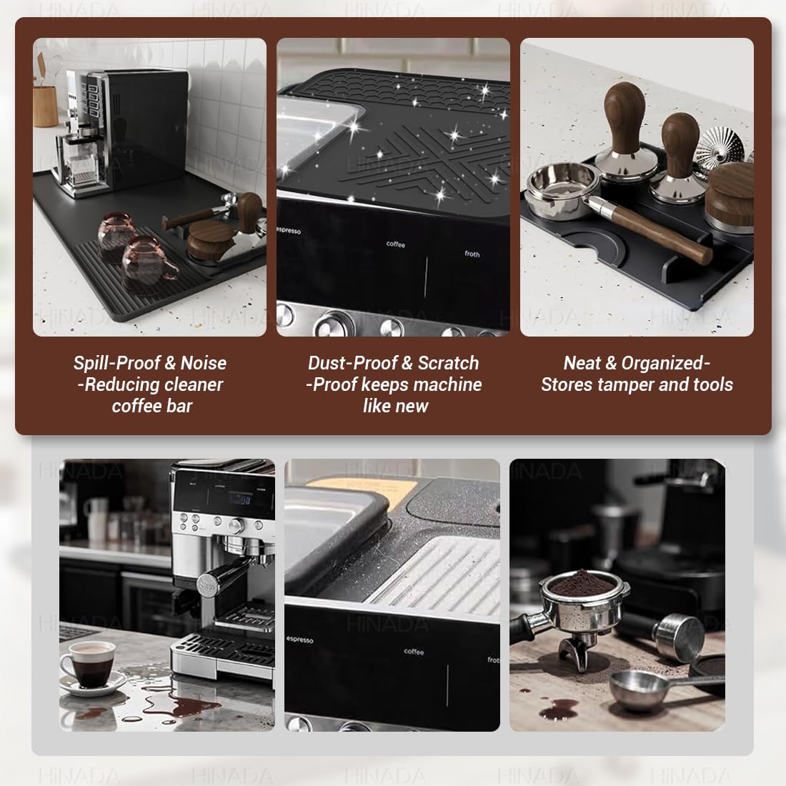 HiNADA 3-In-1 Silikon-Kaffeemaschinenmatte, kompatibel mit der Ninja Luxe Espresso-Kaffeemaschine ES601/ES701: Matte für die Oberseite + Kaffeebar-Matte + Espresso-Stampfermatte