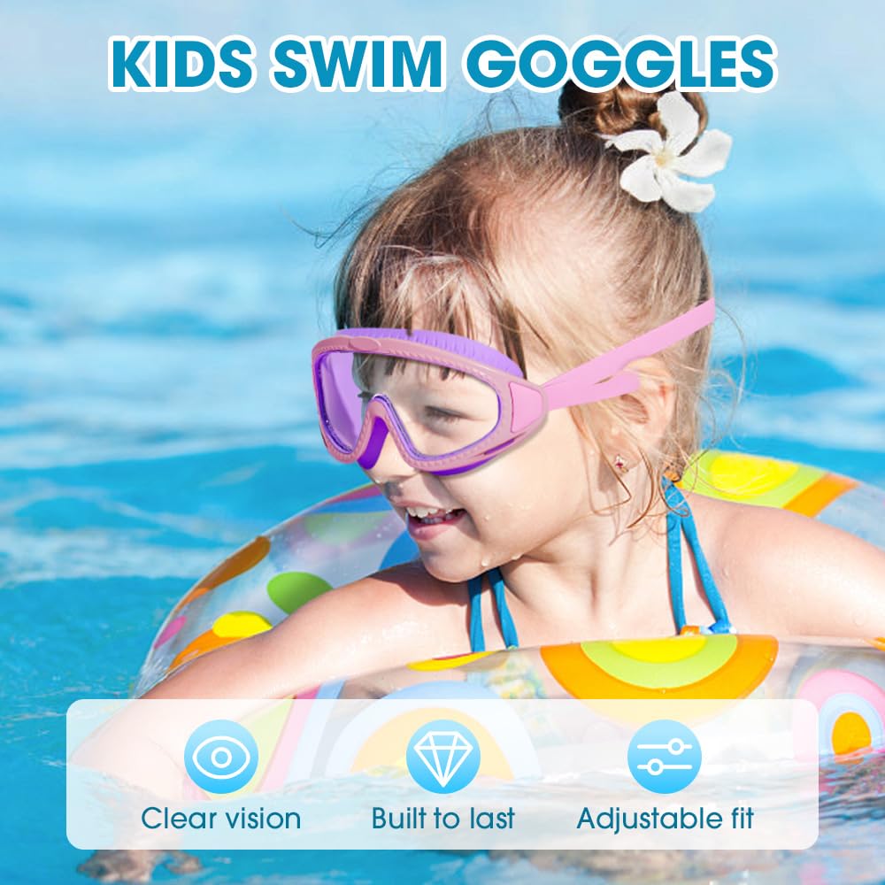 LECDOA Kids Swim Goggles, HD Children's Large Frame Waterproof and Anti-fog Swimming Goggles, Favorabler Goggles (A1)
