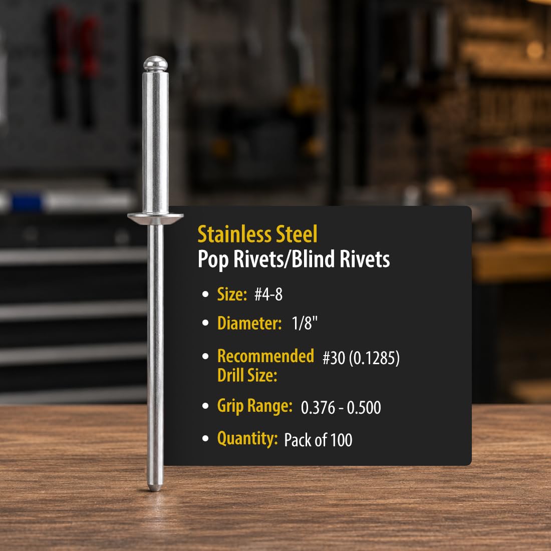 Stainless Steel Blind Rivets - 100 Pack (#4-8) -2 Stainless Steel Blind Rivets - 100 Pack (#4-8) -2