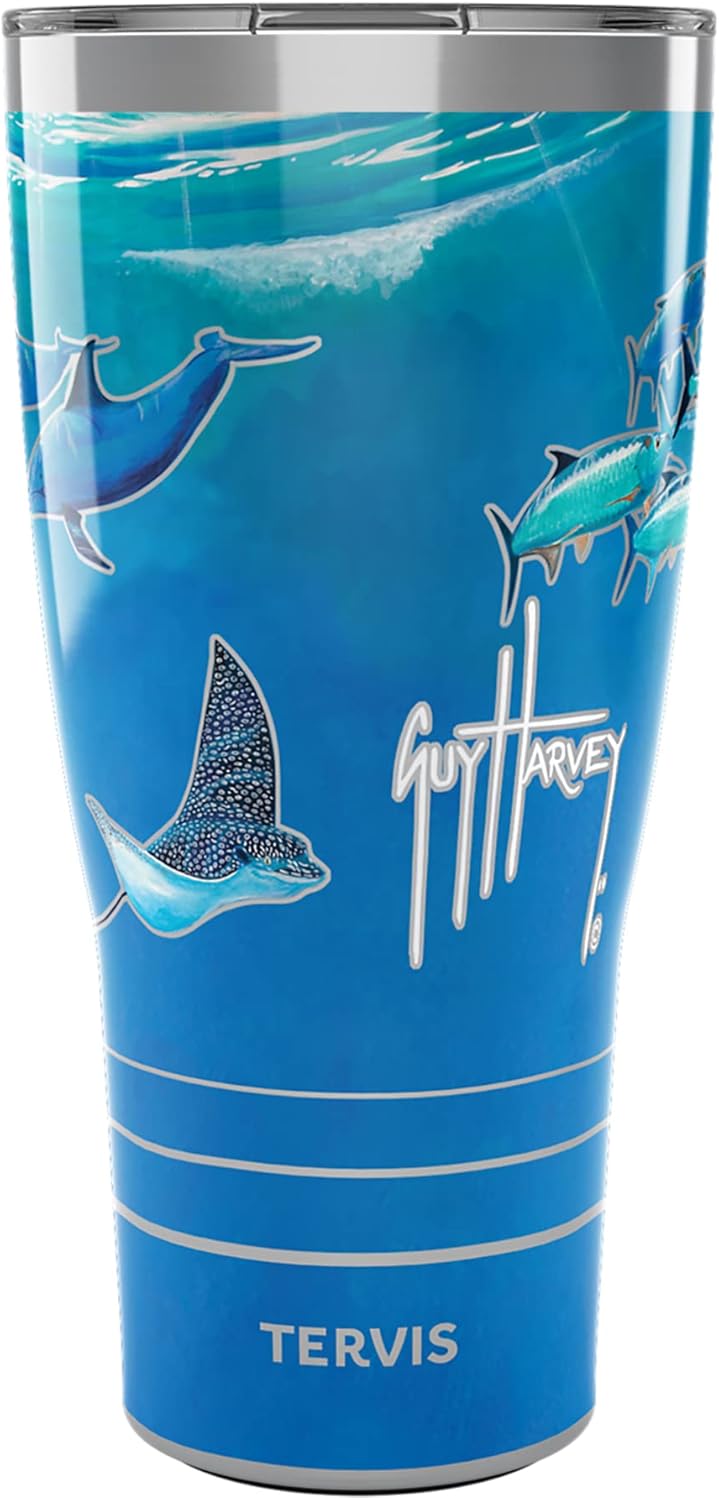 Tervis Traveler Guy Harvey Ocean Scene Triple Walled Insulated Tumbler Travel Cup Keeps Drinks Cold & Hot, 30oz, Stainless Steel