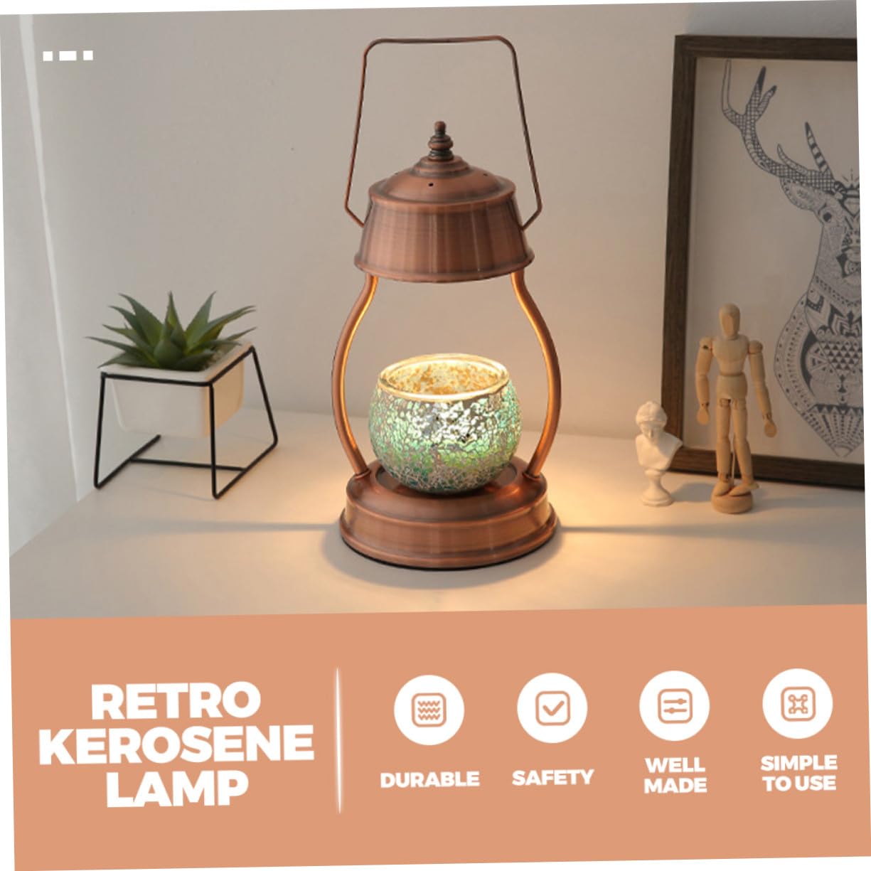 SOLUSTRE Retro Wachsschmelzlampe aus Legierung Dimmbarer Kerzenschmelzer für Schlafzimmer und Büro Flammenlose Duftlampe mit 220v für Starke und Saubere Aromen
