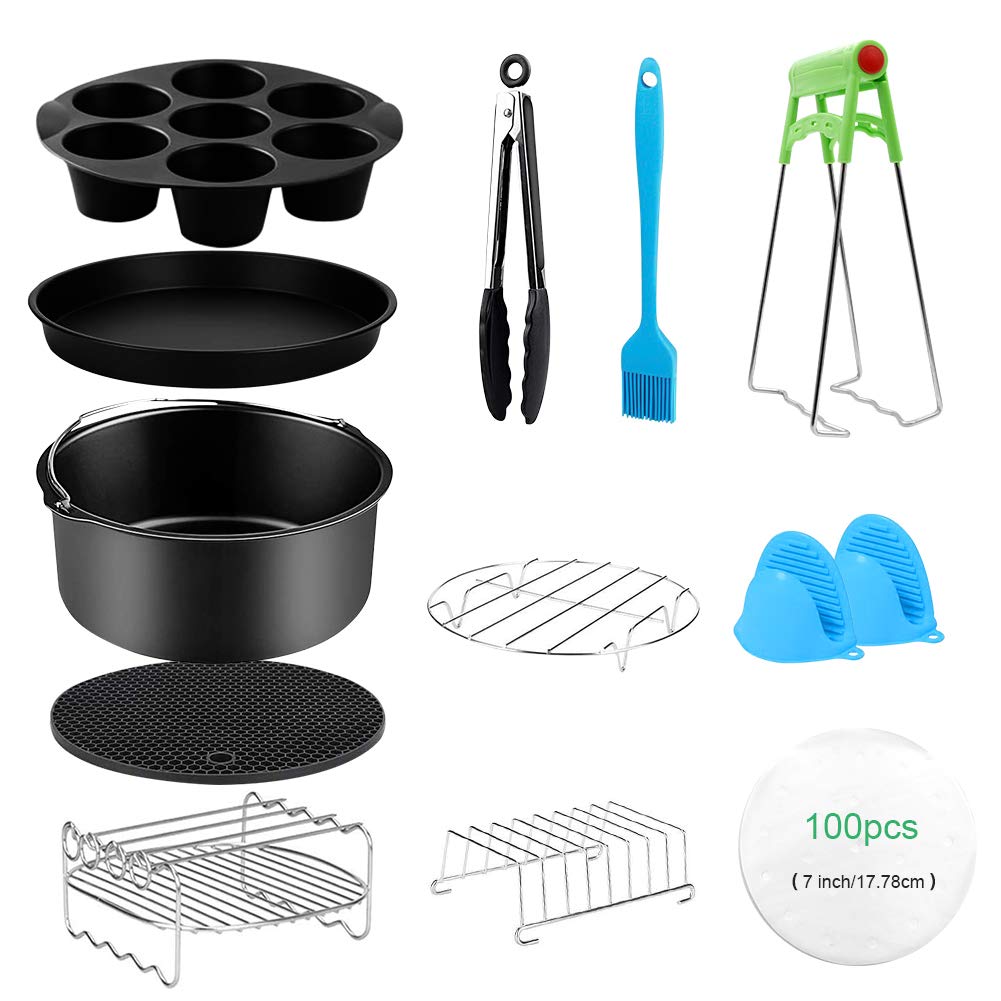 SumDirect 13 Pcs Air Fryer Accessories Set, 7inch Instant Pots Accessories with Non-Stick Cake Barrel Pizza Pan and Cupcake Pan Fit All 3.5QT~6.8QT Air Fryer