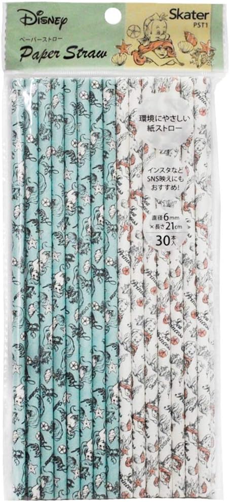 Skater Paper Straws, Ariel, Disney, 30 Pieces, Diameter 0.2 inches (6 mm) x Length 8.3 inches (21 cm), PST1, 240 Pieces, 7,200 Pieces