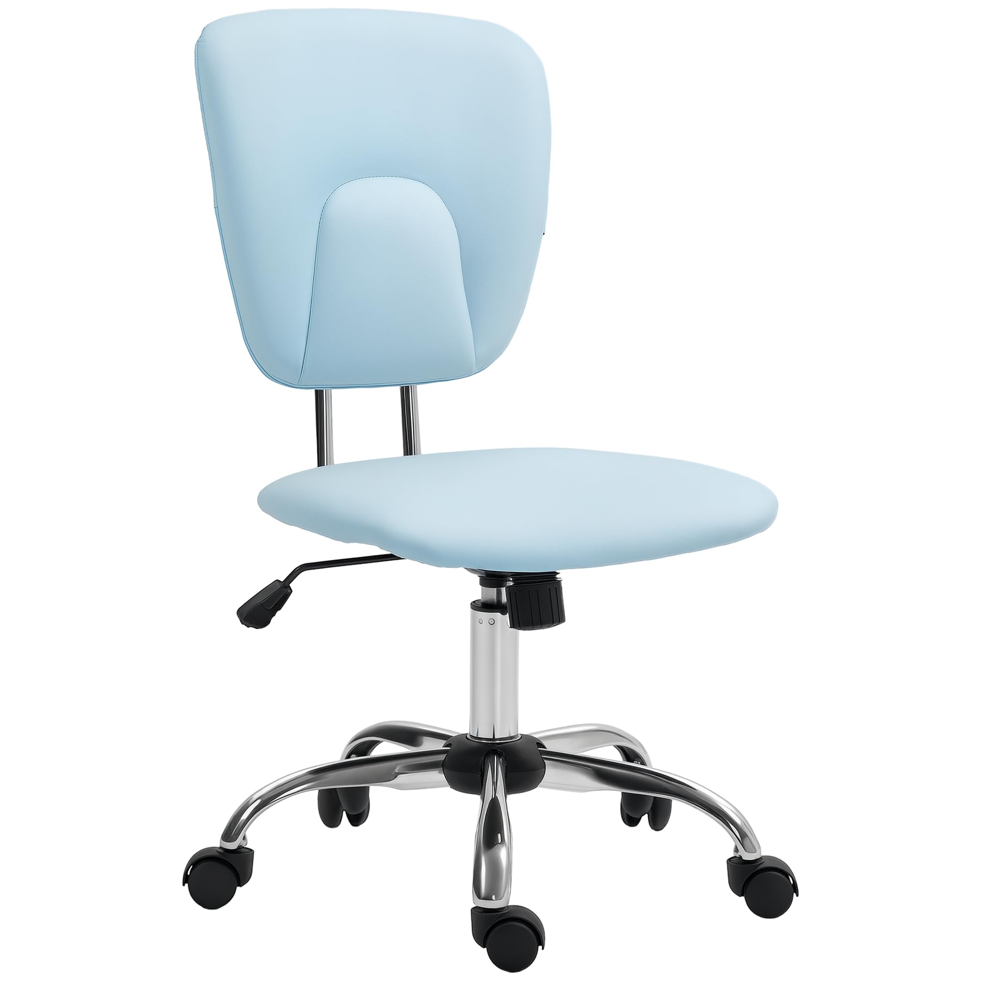 Vinsetto Silla de Oficina sin Reposabrazos Silla de Escritorio Juveniles con Altura Ajustable y Función de Inclinación Carga 120 kg 50x54x87,​5-​96,​5 cm Azul Claro