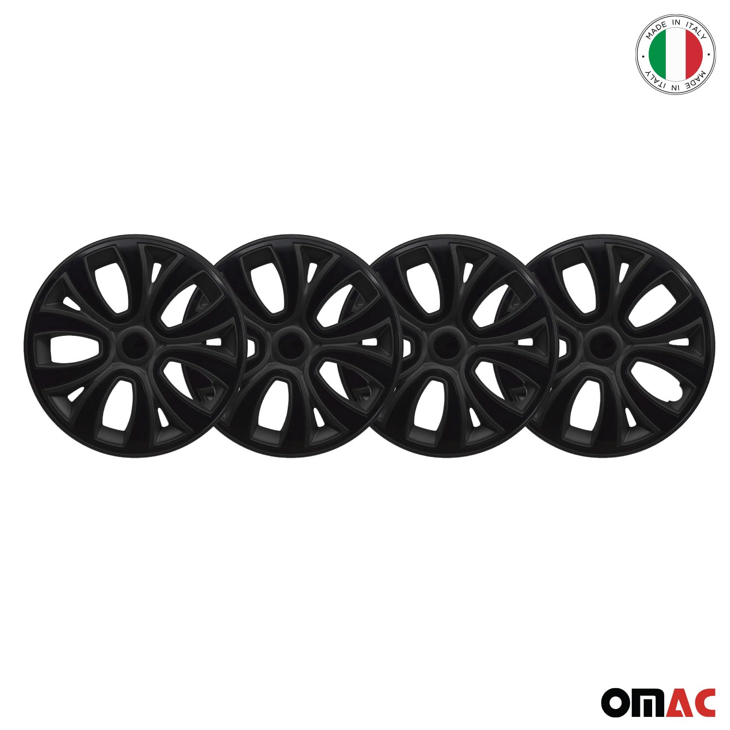 OMAC 4X Radkappen Radzierblenden Radblenden 14" Zoll Stahlfelgen Matt Schwarz-Schwarz