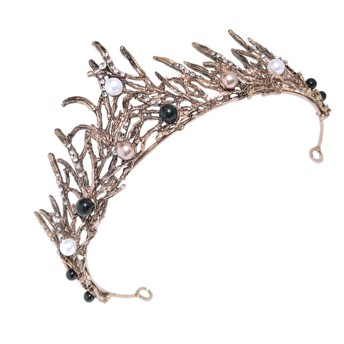Levemolo Pearl Crown Zinc Alloy with Glittering Jewelry Embellishment Baroque Black Rhinestone Crystal Glass Bridal Crown for Women Wedding Headdress for Banquet and Birthday