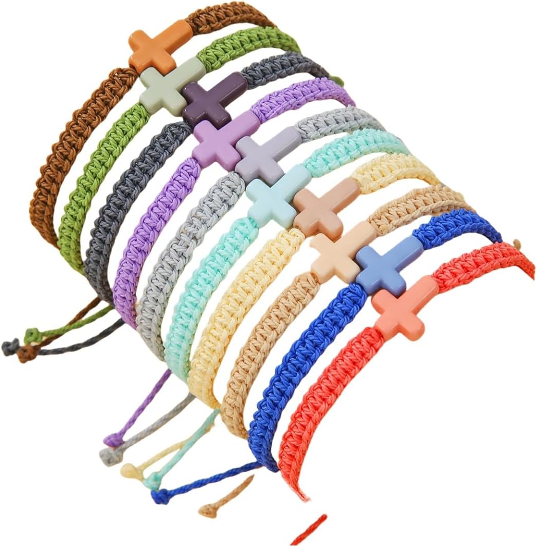Adjustable Handmade Cross Braided Rope Bracelet for Christian Colorful Matching Couple Charm Jewelry Inspirational Religious Woven Bracelet Birthday Easter Thanksgiving Christmas Gifts