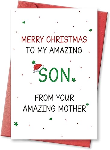 hvdler Funny Christmas Card for Son, Amazing Christmas Gifts for Him, Humor Xmas Card for Boys from Mother, Merry Christmas to My Son