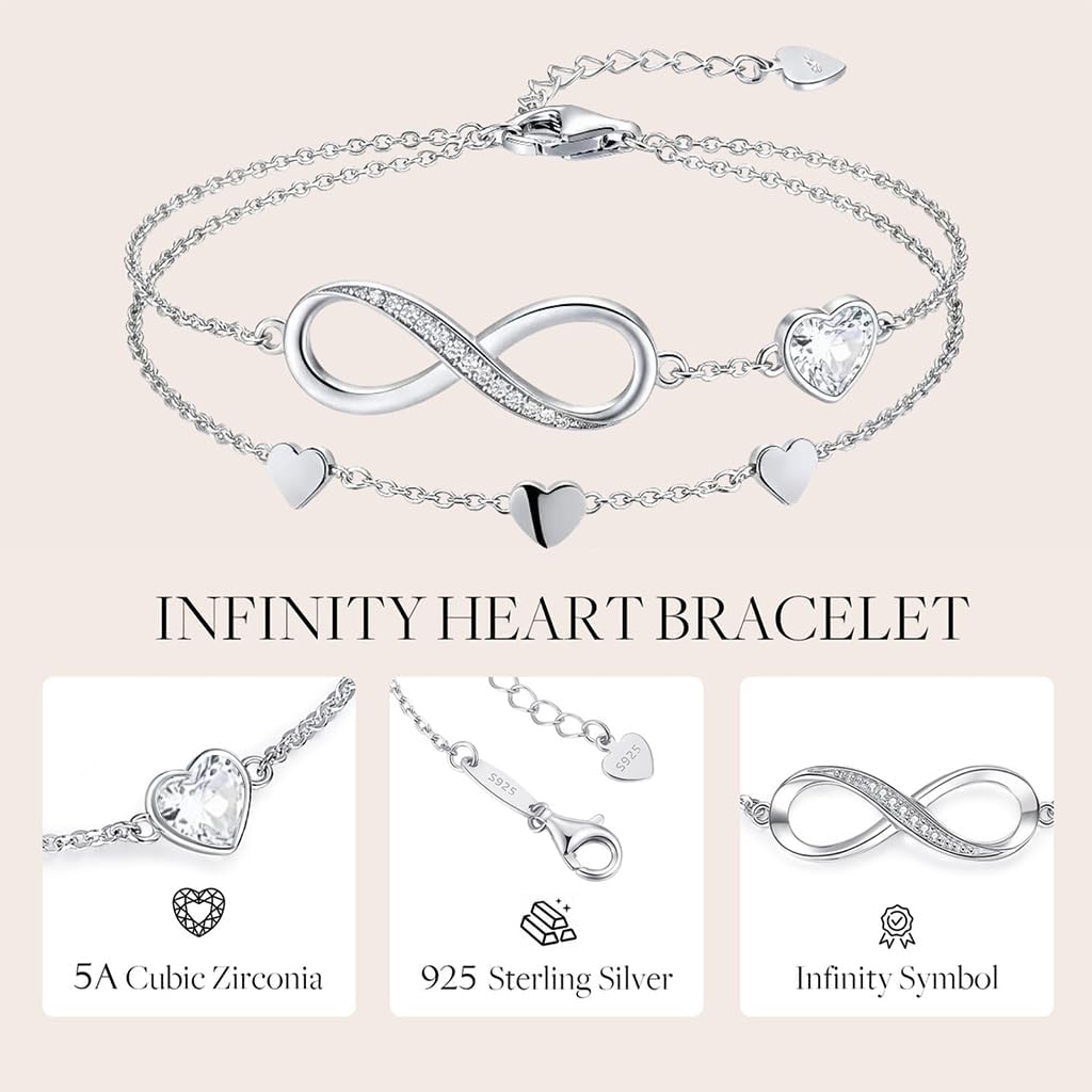 Personalized Bracelet Infinity Heart Birthstone Name Bracelet 925 Sterling Silver Adjustable Mother's Day Gift Anniversary Birthday Jewelry for Grandma Girlfriend Custom Jewelry With Name - Image 5
