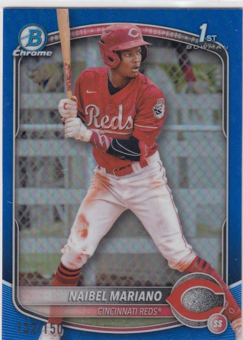 Baseball Trading Card 2025 Bowman Chrome Prospects Refractor Blue #BCP-99 Naibel Mariano EX/NM 132/150 Reds