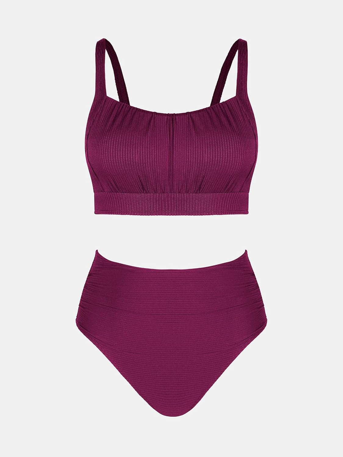 CUPSHE Women's Bikini Sets Two Piece Bathing Suit High Waisted Square Neck Adjustable Straps Ruched