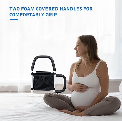 Miniatura 7 de Rieles de cama para seguridad de adultos mayores: riel de asistencia de cama con asas dobles para facilitar la entrada y salida de la cama, riel de