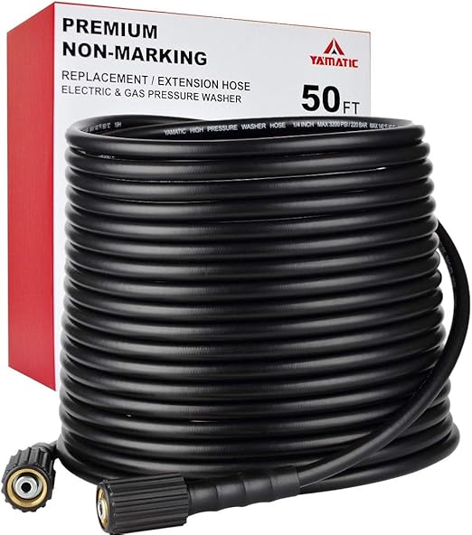 YAMATIC Kink Resistant Pressure Washer Hose 50FT 1/4" M22 Brass Fitting Power Washer Hose Replacement for Ryobi, Troy Bilt, Greenworks, CRAFTSMAN Most Brand Power Washer, 3200 PSI