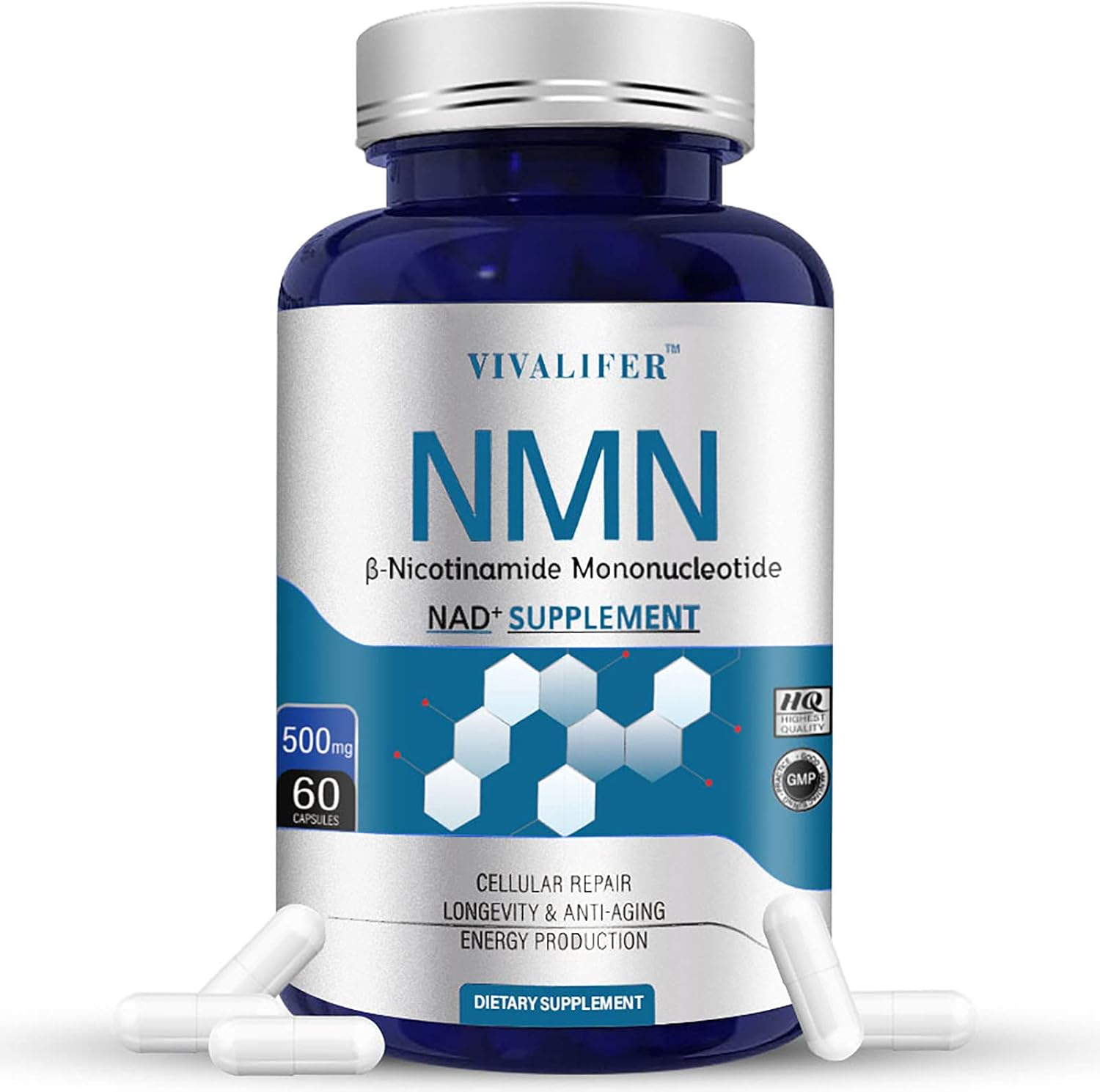 Powerful 500MG NMN Supplement Capsules for AntiAging, Antioxidant & Energy Boost 60 PCS in