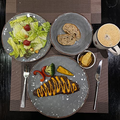 LEHAHA Rustic Farmhouse 12 Piece Melamine Camping Dinnerware Set, Plates and Bowls Sets, Indoor and Outdoor Use, Lightweight and Unbreakable Kitchen dishes Set for 4(Grey) by LEHAHA - Image 5