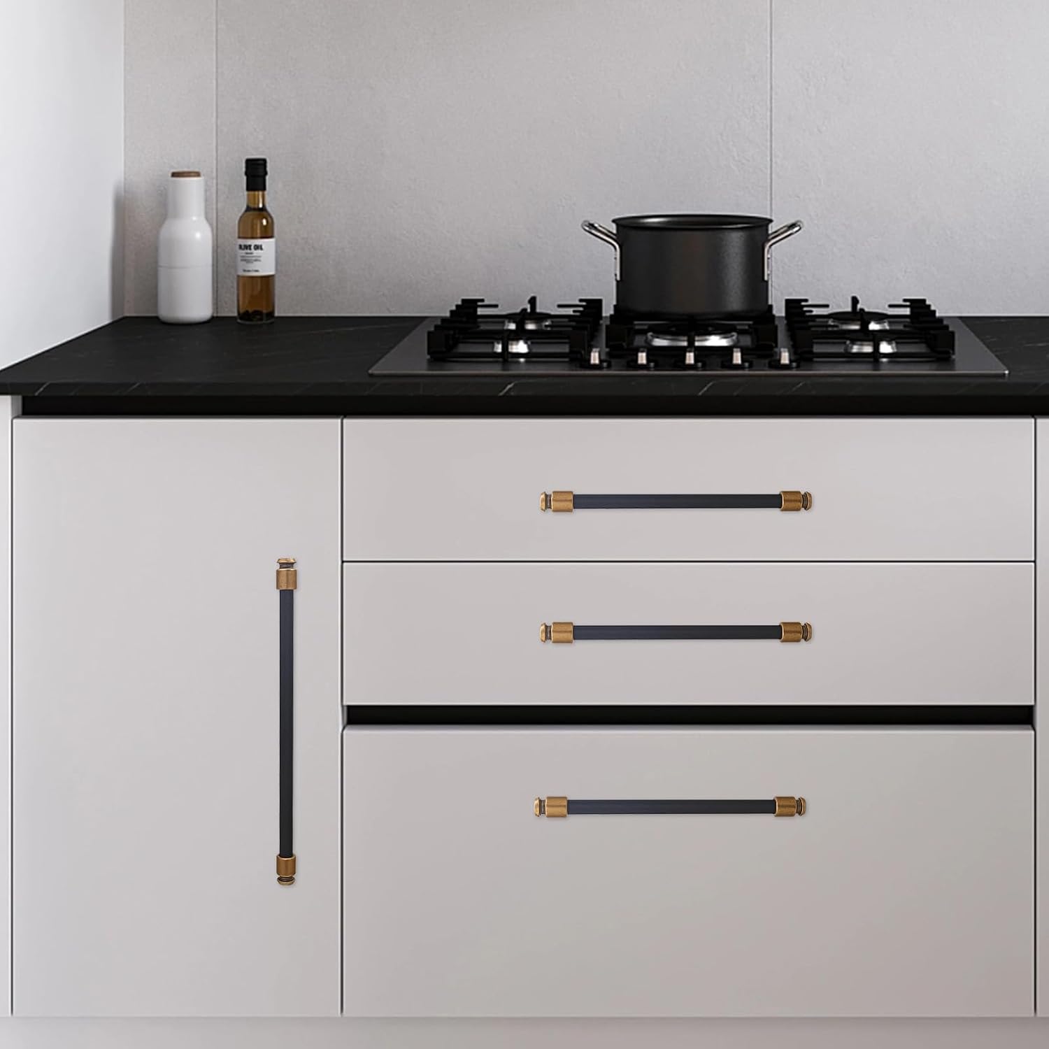 6 Pack 10 Inch Black and Antique Brass Kitchen Cabinet Handles Knurled Cabinet Pulls Black Drawer Pulls Cabinet Hardware