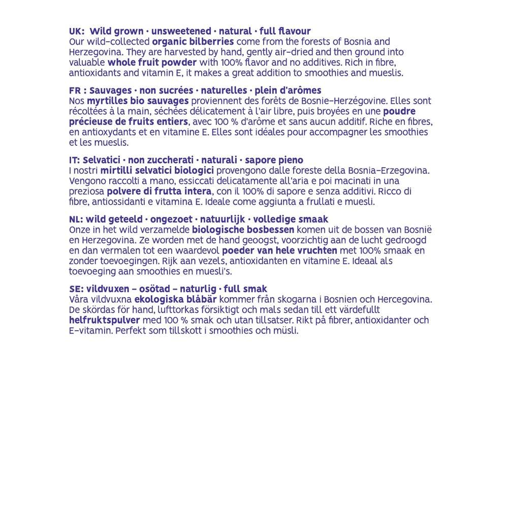 AKKA – Poudre de myrtilles bio, naturelle et non traitée, crue, douce et friable, sans soufre ajouté, issue de petits producteurs des Balkans, végétalienne (750 g)