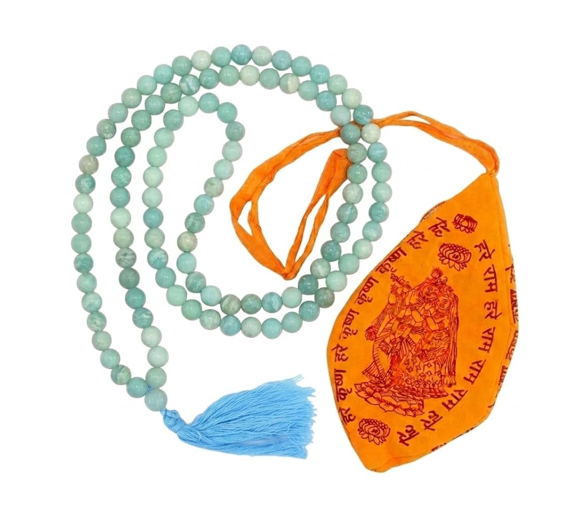 Mala en Amazonite contre le stress : 108 perles de prière avec sac Japa