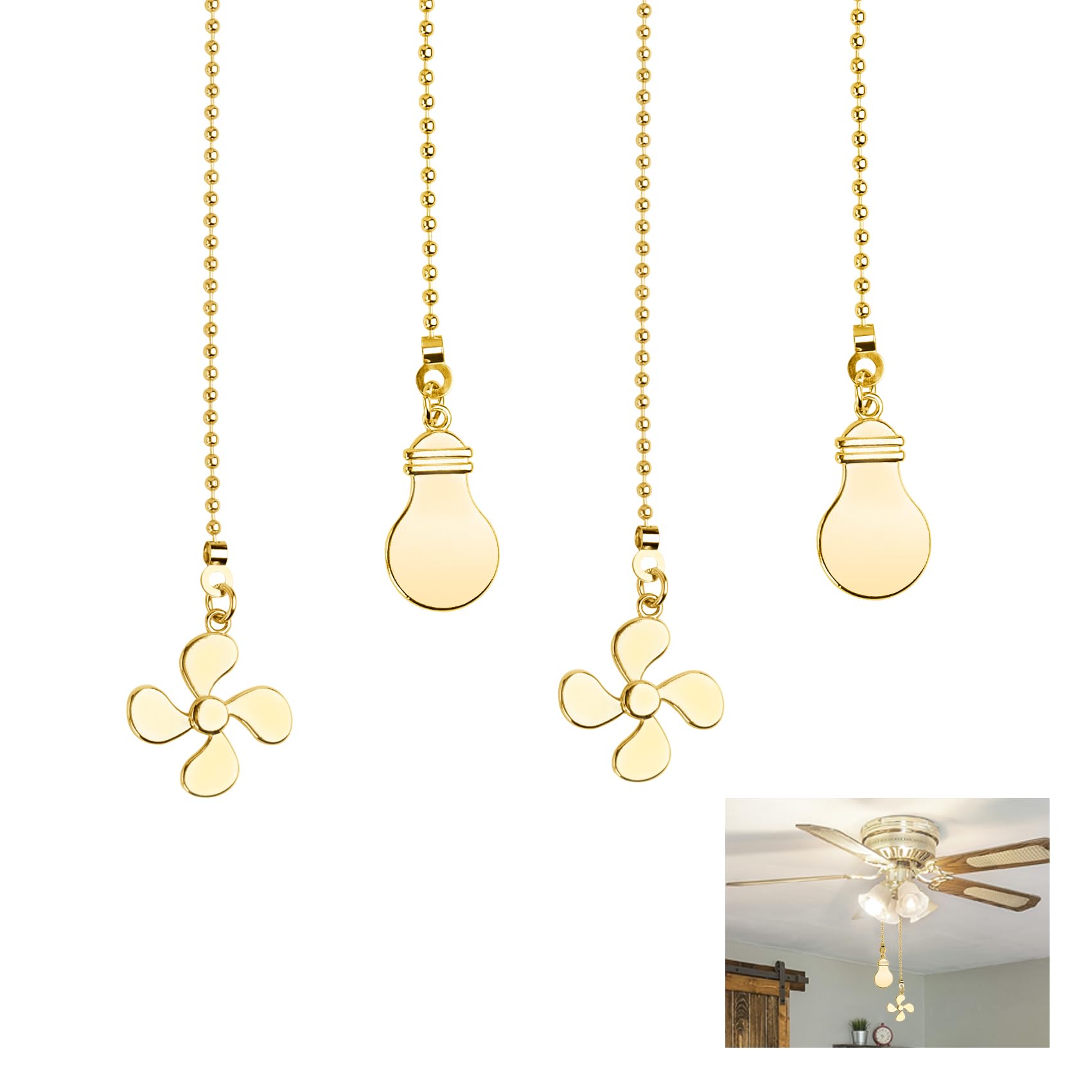 JEPELUS 14" 4PCS Ceiling Fan Pull Chain, Gold