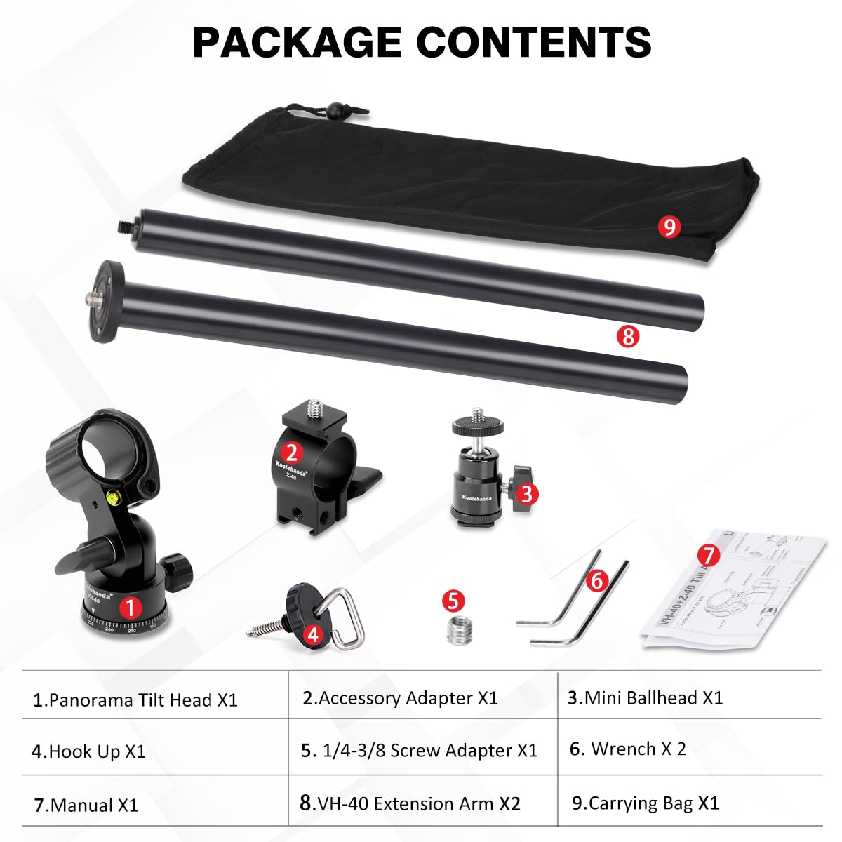 Koolehaoda Brazo de extensión de trípode 83 cm, brazo de extensión horizontal central, tubo 28 mm, base giratoria 360° para fotografía superior y macro, carga hasta
