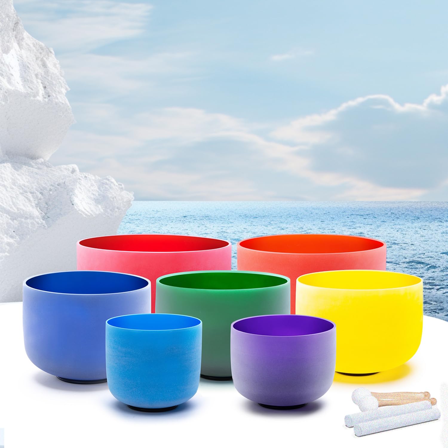 KVKA Kristall-Klangschalen Set, 6-12 inch 432Hz Farbiger Quarz Chakra Sound Healing Klangschalen für Yoga Meditation Entspannung Stressabbau mit Tragetasche