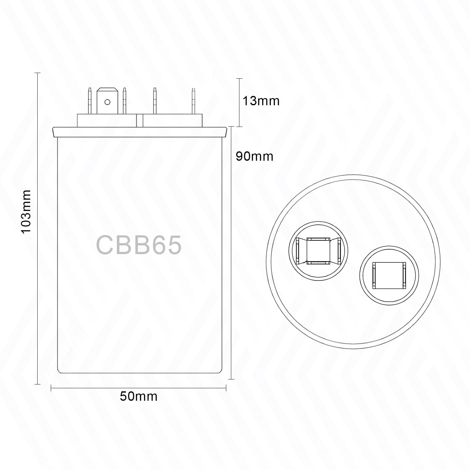 Condensador de arranque CBB65 450V AC 25uf 50/60Hz para aire acondicionado y compresor redondo