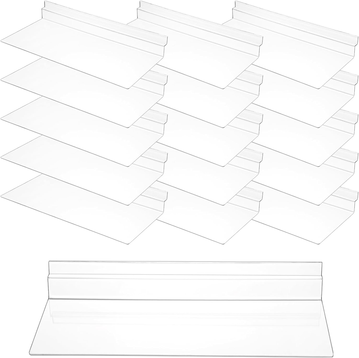16 Pack Slatwall Shelves Hanging Accessories, 4 x 10 Inch Clear Slatwall Wire Shelf for Wall, Home Shoe Stores Boutiques Supplies