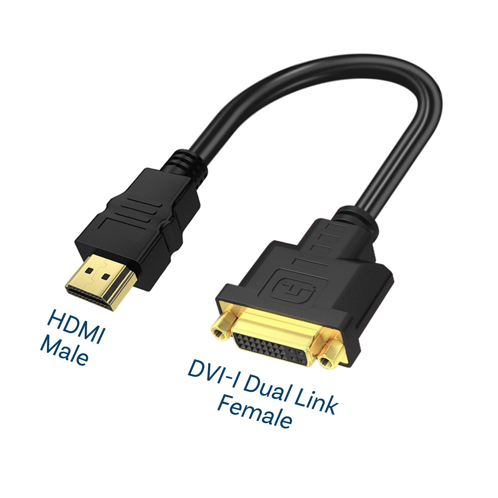 MMOBIEL Adattatore da HDMI a DVI - Bidirezionale - Da Femmina DVI-I Dual Link a Maschio HDMI - Cavo Convertitore per Monitor, PC, TV, Gioco, Proiettore - 1080p Full HD 60Hz - Connettore Dorato 0,3 m