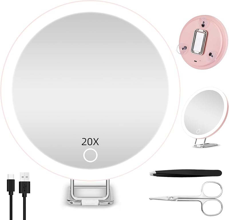 Jadazror 20x Nagyítós Utazó Sminkespegel LED Világítással 15cm