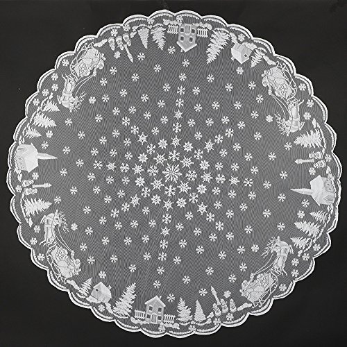 Smartcoco Round White Snowflake Elk Lace Tablecloth For Christmas Party Dinner Decor, Dia. 70" #TOP4