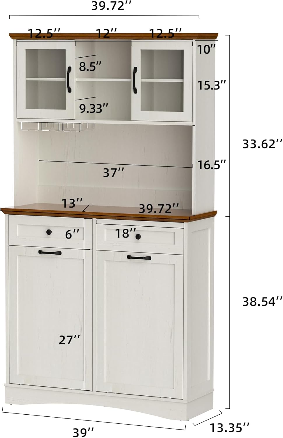 Detailed dimensions of the OUTGUAVA Double Tilt Out Trash Cabinet