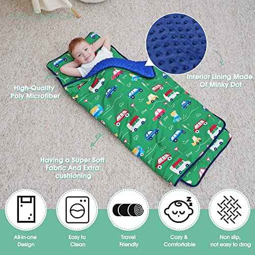 image for ACRABROS Toddler Nap Mat with Pillow and Blanket, Extra Large Rolled N