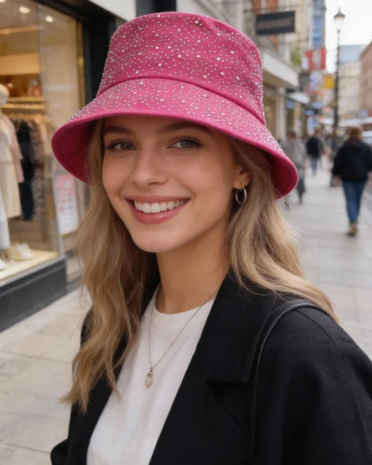 BOLLEY JOSS Women Bling Bucket Hat Sparkly Rhinestone Bucket Sun Hat Shiny Crystal Hat Cap Summer Travel Hats for Girls Women - Image 2