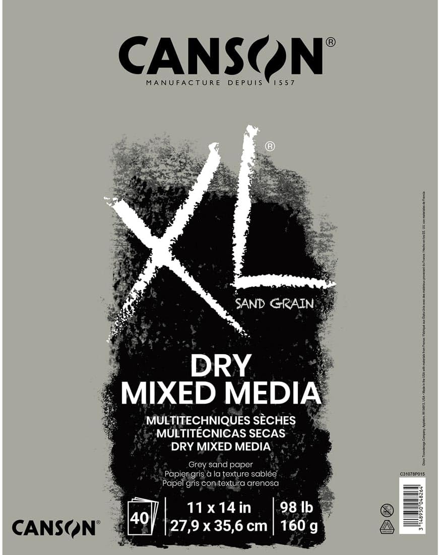 Canson XL Series Sand Grain Dry Mixed Media Pad, 11" x 14", Cream, 98 lb. (160gsm), 40 Sheets/Pad
