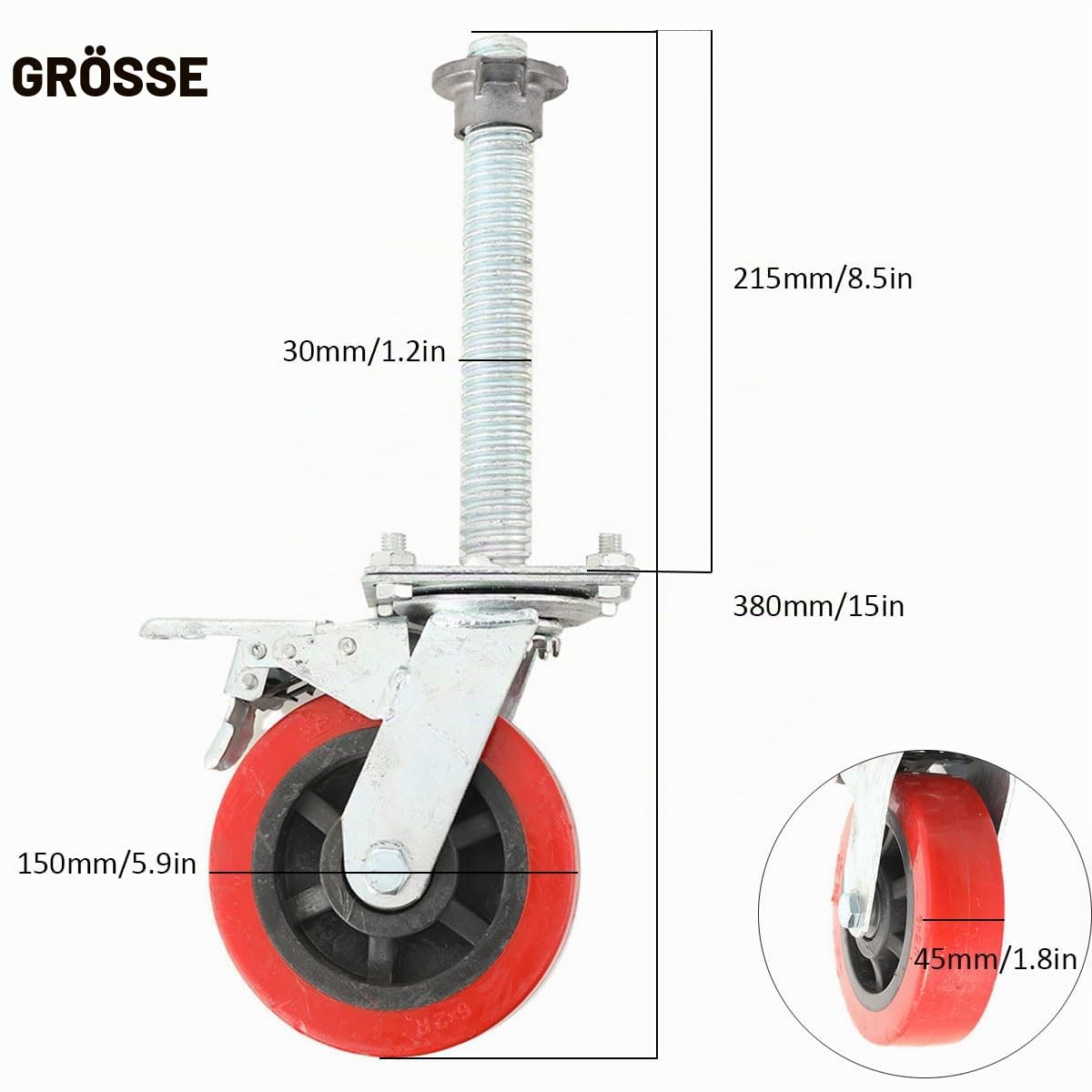 4 Stück Schwerlastrollen 150mm Lenkrollen mit Bremse, 360° Drehbar Transportrollen, Schwerlast Industrie Lenkrollen aus Kohlenstoffstahl, Nylon, 500kg Tragkraft