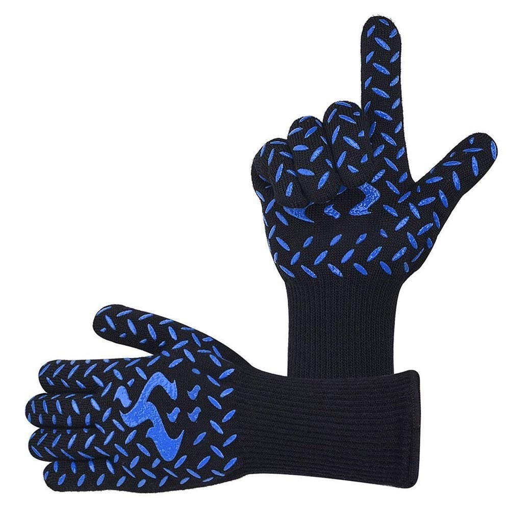 Odporna na ciepło Rękawiczki Rękawice BBQ, 932 ° F Rękawice ogrzewacze do grillowania, piekarnika, grillowania, kominka, pieczenia, gotowanie, (Color : Blue, UnitCount : 1 Pairs)