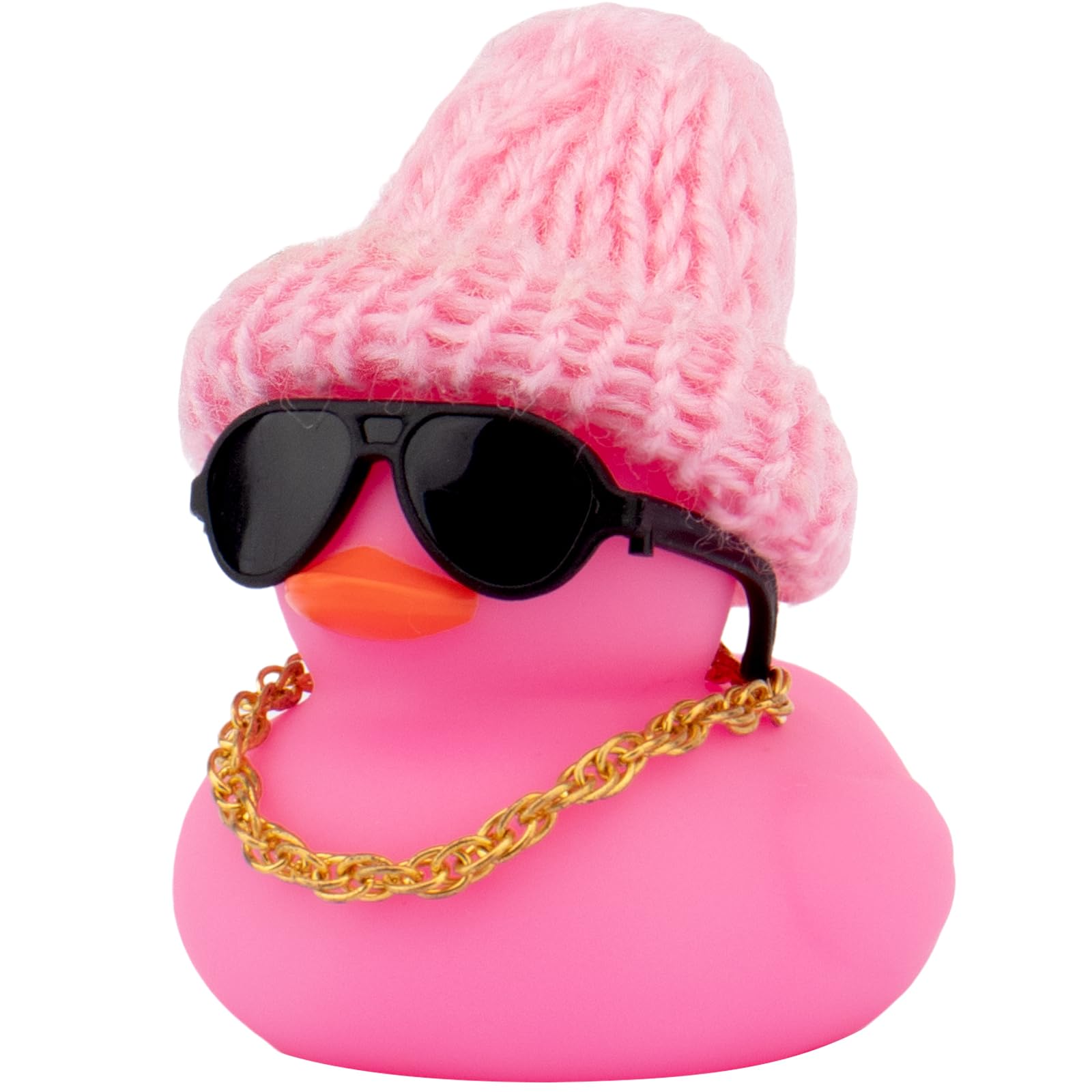 wonuu Car Dashboard Colorful Rubber Ducks, Christmas Eve Decorations Rubber Ducky for Car Ornament Cute Duck with Knit Hat, Glasses, Necklace (Pink) — image 1