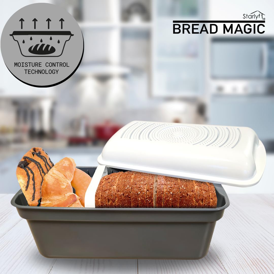STARLYF Bread Magic Bane conserva pane e dolci, traspirante, croissant, panini, fette, baguette, sempre fresco. Grande capacità per tutta la famiglia (32 x 17,5 x 15 cm)