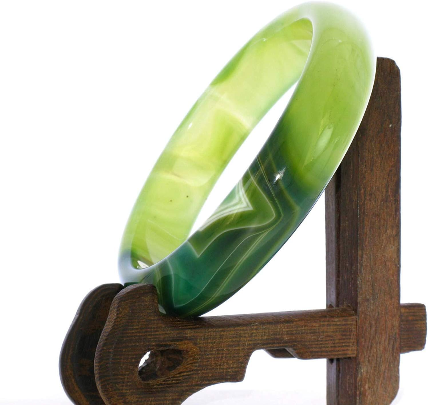 2.6" China Certified Nature Green Chalcedony Jade Women's Bangle Bracelets 6419