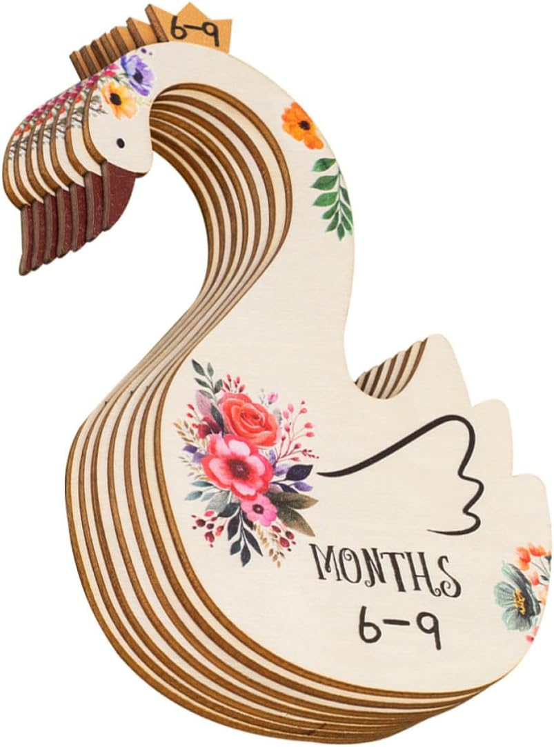 7pcs Closet Clothing Dividers Wooden Double-sided Cartoon Swan Size Organizer for Nursery Storage and Closet Organizing with Month Information