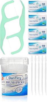 DanTicy Dental Floss Picks Extra Strong with Easy Grip Handle Fresh Mint Brushpicks Interdental Toothpicks,Soft Bristle Dental Floss Picks