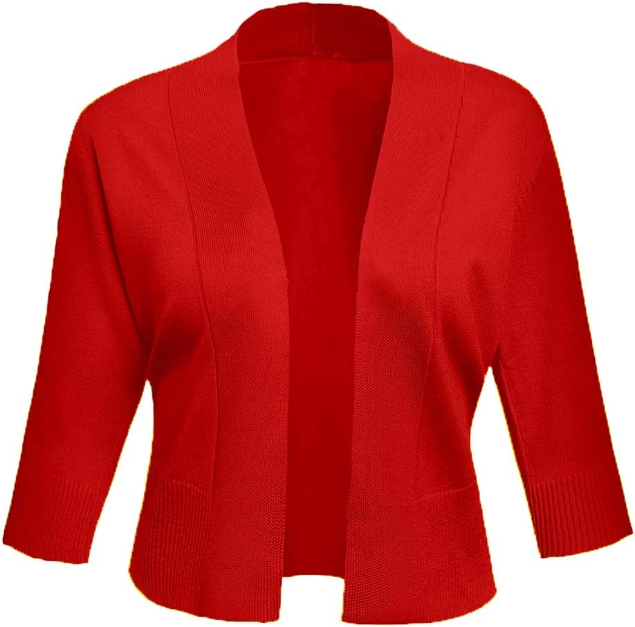 AAMILIFE Women's 3/4 Sleeve Cropped Cardigans Sweaters Jackets Open Front Short Shrugs for Dresses - Image 2