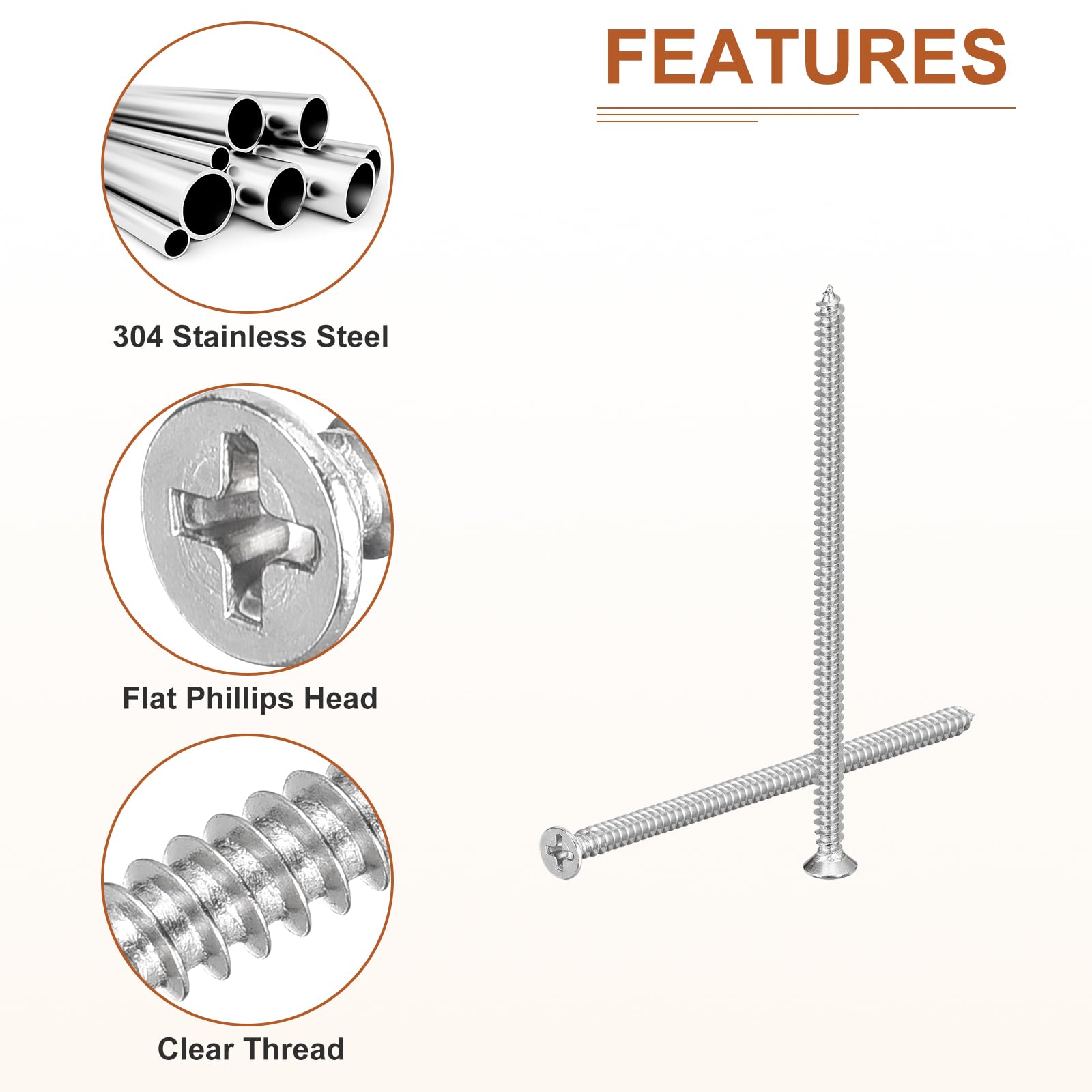 DTGN 20Pcs M4x100mm Flat Head Wood Screws, 304 Stainless Steel Phillips Self Tapping Screws - Good for Woodworking Furniture - Silver - Image 4