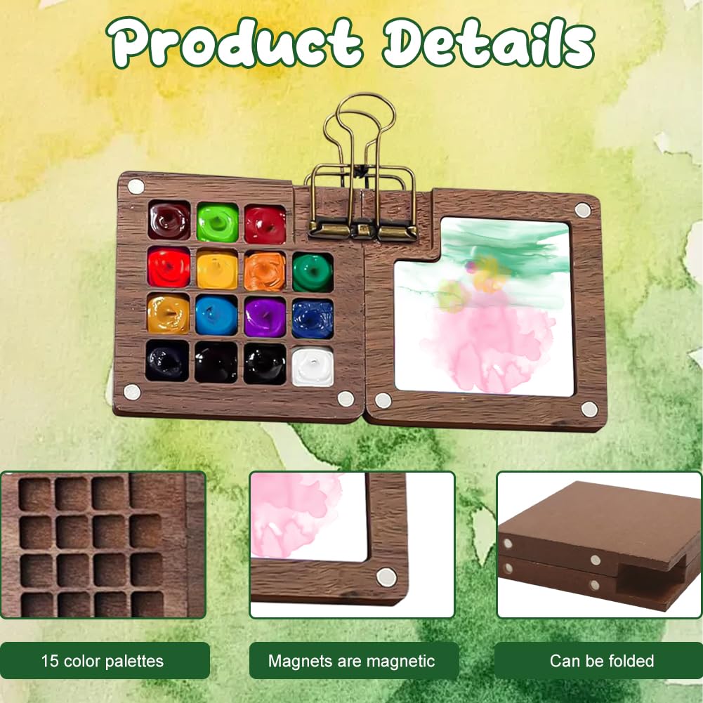 Kit Aquarelle 12 Couleurs Mini Carnet Aquarelle Palette D'aquarelle De Voyage – Carnet De Croquis Portable, 15 Grilles – Palette De Peinture De Voyage En Bois | Boîte Magnétique Pour Peinture à