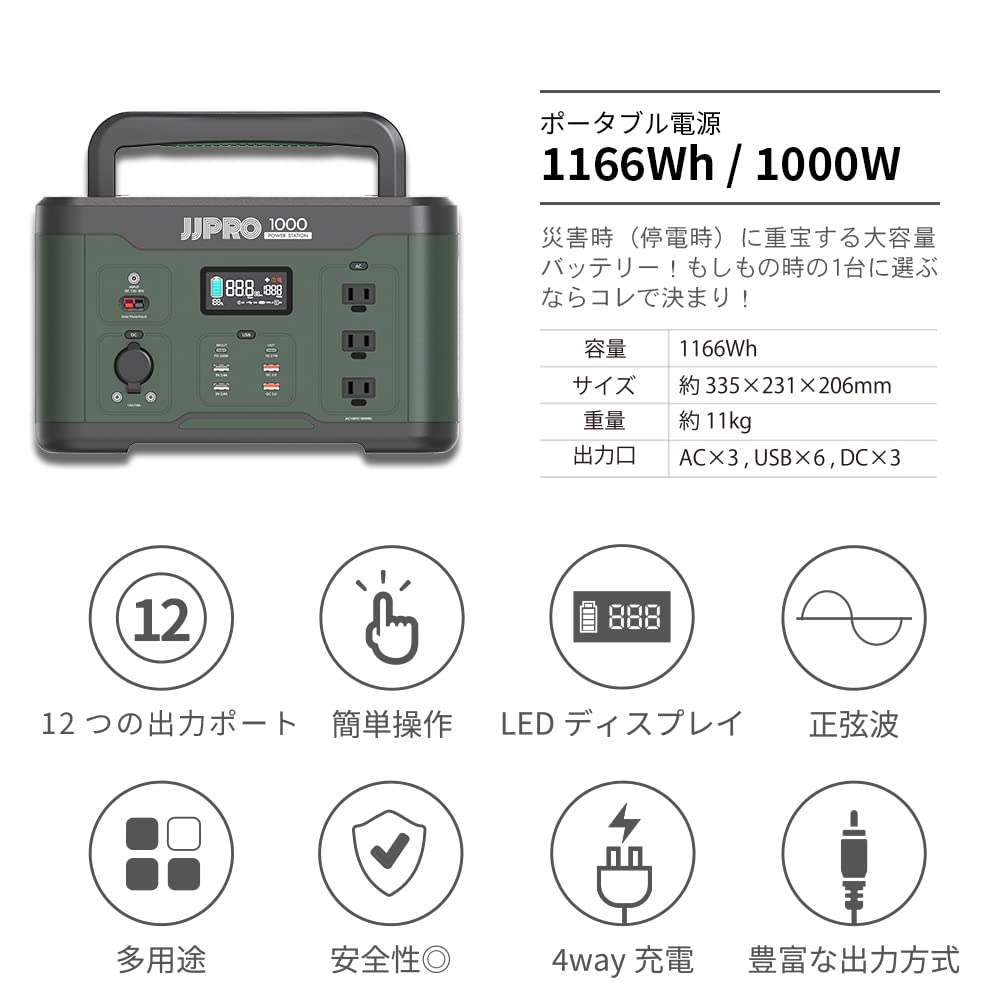 Amazon.co.jp: JJPRO ポータブル電源1000／1000W AC Power Station