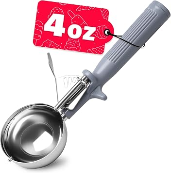 HOMURE H 4 oz Scoop, Large Ice Cream Scoop with Trigger, #8 Disher, Muffin Scoop, Portion Scoop, Cookie Scoop for Baking, Grey Handle, for Making Ice Cream Cookie Muffin Cupcake Mashed Potato