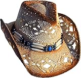  Cowboyhut Strohhut Westernhut Hut mit Hutband beige/braun geflammt Gr. 52-56