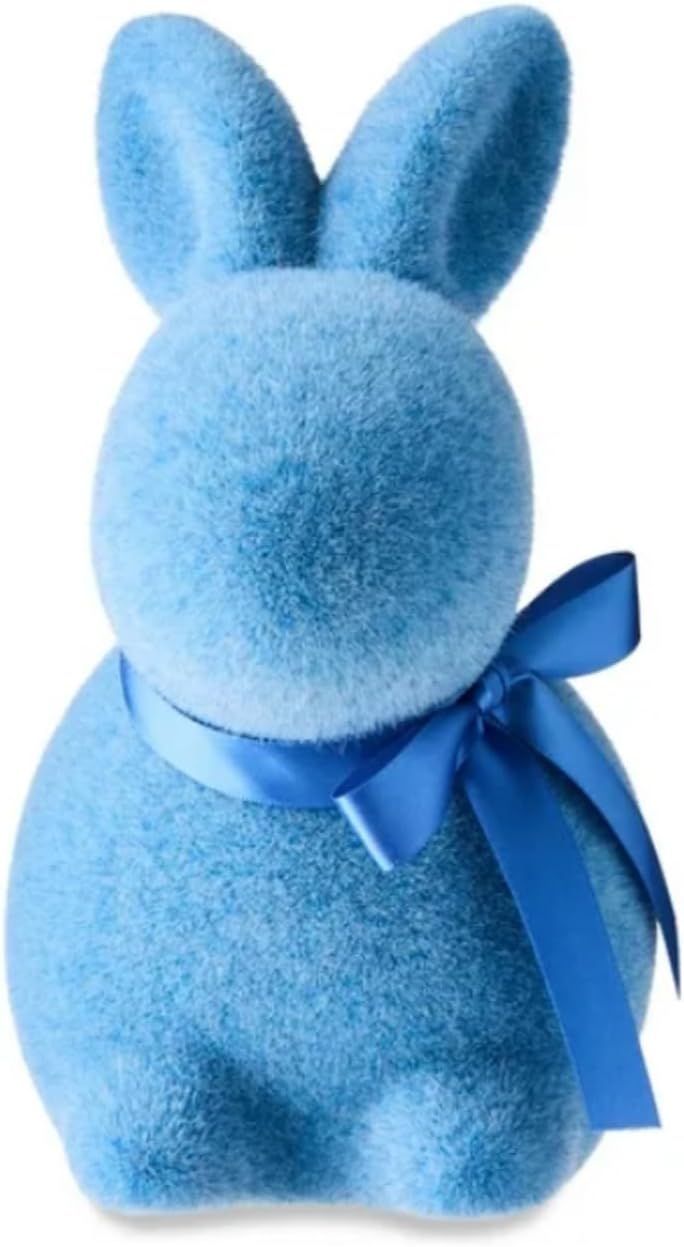 Easter Flocked Bunny Decor with Ribbon – Spring Decoration (Greenish - 16 inch)