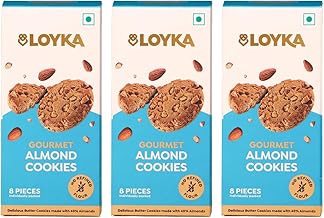 LOYKA Almond Cookies - 8X3 Pcs |No Maida, Eggless |Tea/Coffee Nutty Gourmet Biscuits |Almond Flour & California Almonds |Healthy Guilt-Free Morning/Evening Snack |Guilt-Free |Diet Food,450 Gram